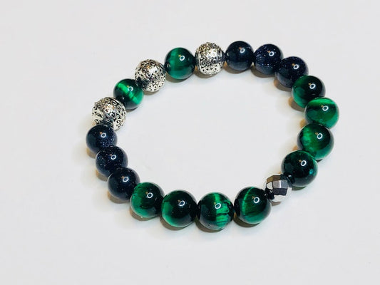 Blue Everglades - Green Tiger Eye & Blue Sandstone Bead Bracelet
