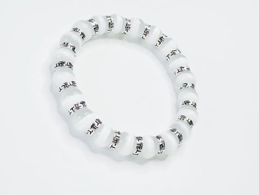 Bando - White Cat Eye. Men's Bead Bracelet.